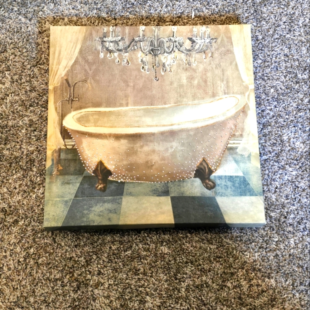 Chandelier Bath Claw Foot Tub  Framed Formal Bathroom Wall Hanging Art 12x12